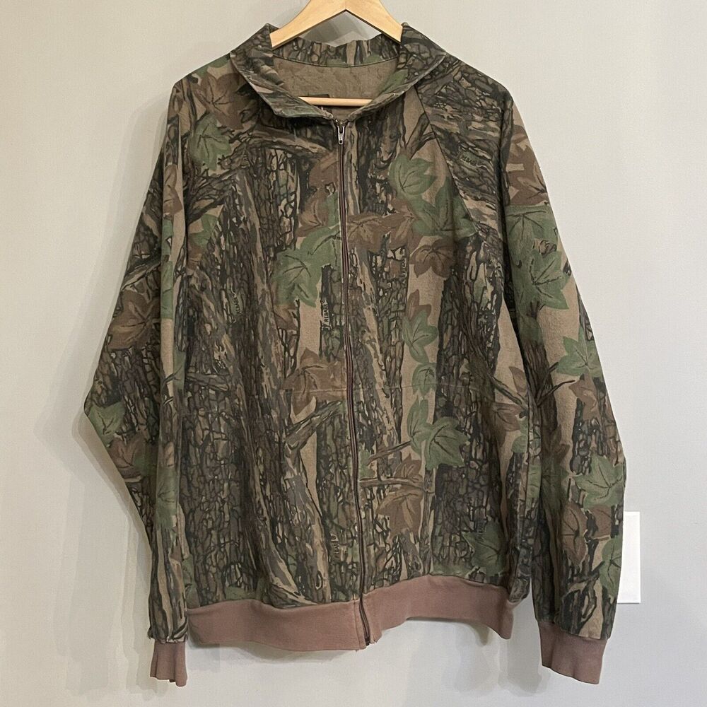Vintage Ocoee‎ Treebark Camouflage Jacket Full Zip Lightweight Camo Size XL EUC